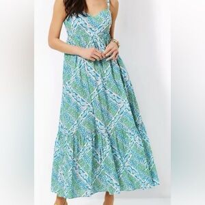Lilly Pulitzer Heidi Cotton Maxi Dress in the "Prism Blue Good Greef" print